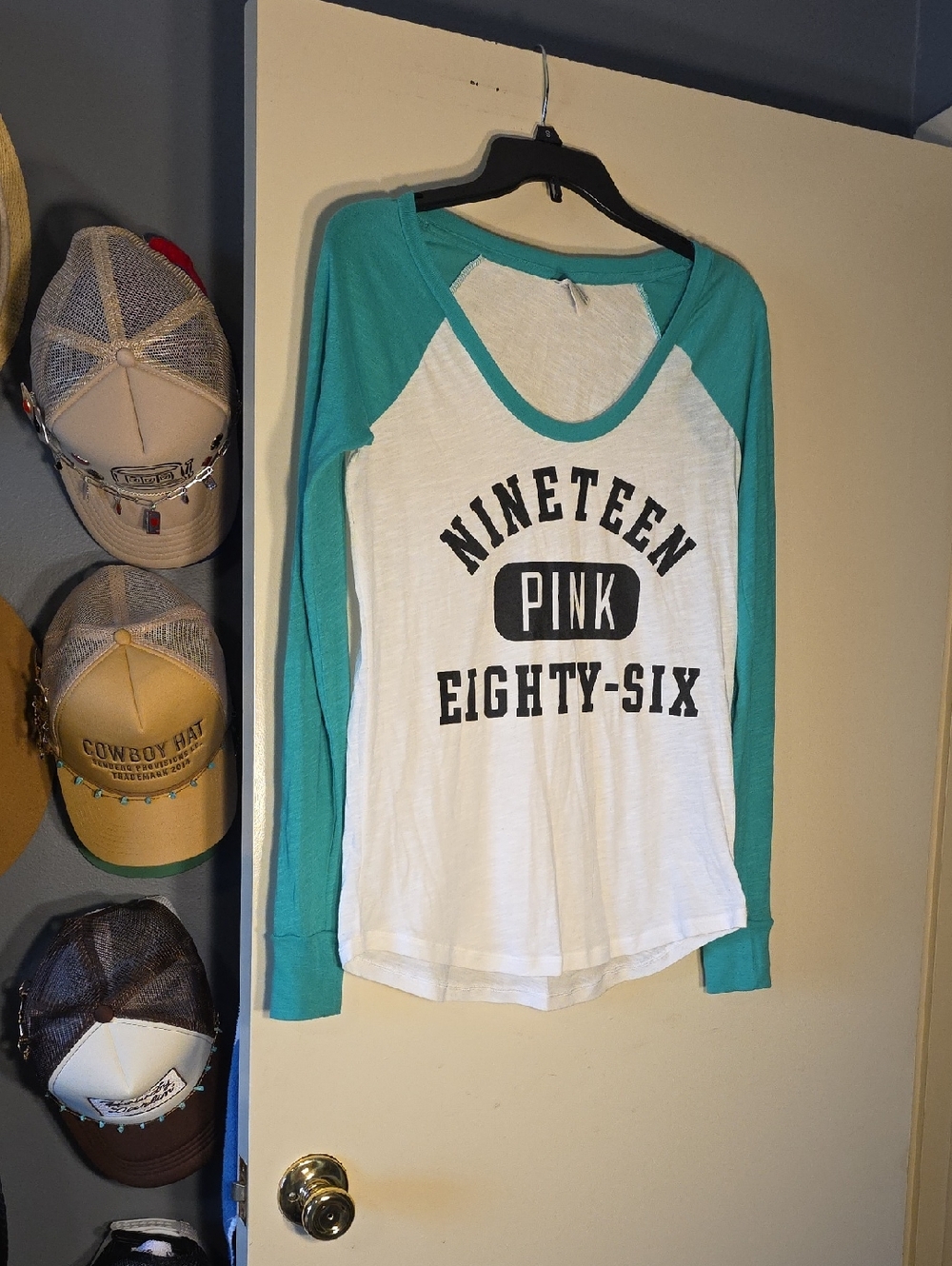 PINK Victoria's Secret White Tee with Teal Trim